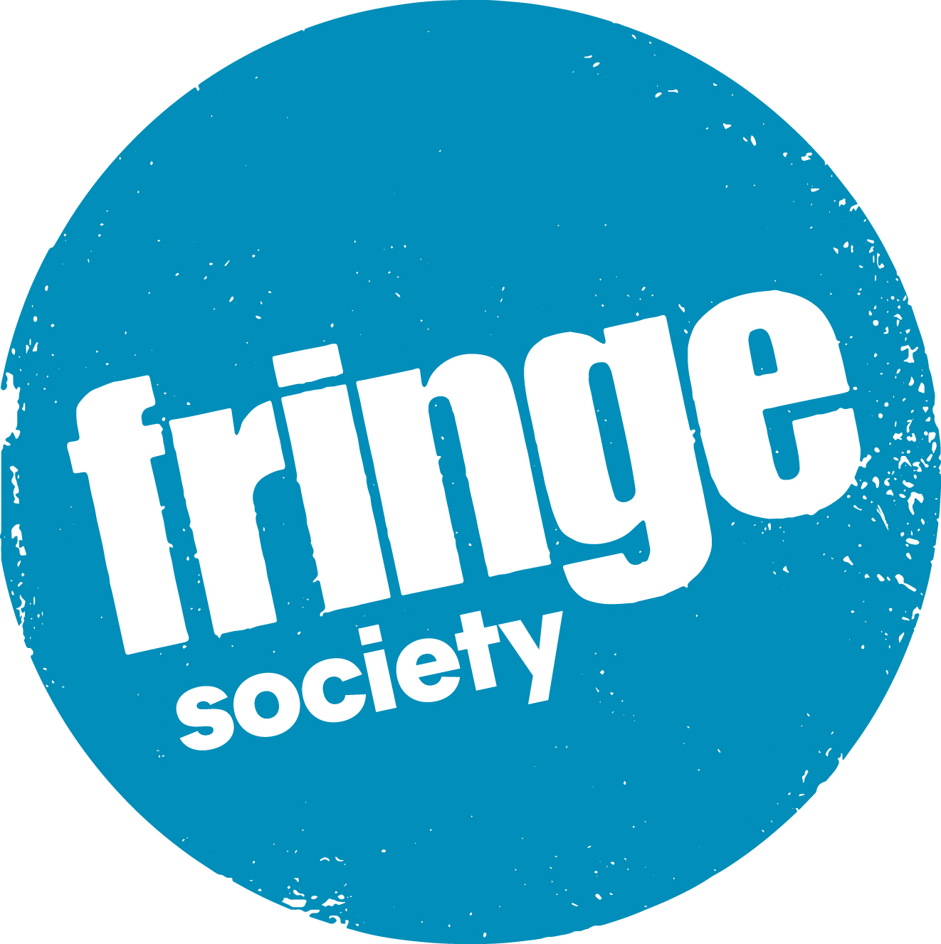 Fringe Society logo - a blue roundel with the words 'Fringe Society' in white in the middle, slightly slanted